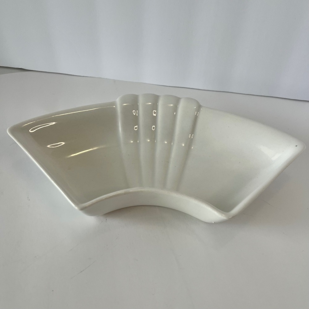 Vintage California USA Pottery L61 White Fan Shell Shaped Dish Mid Century Decor